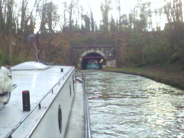 River boat in front of a Canal tunnel