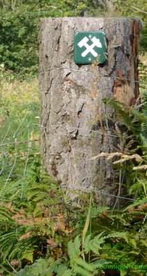 Signpost Mining trail in the Hohburg hill near Leipzig in Saxony