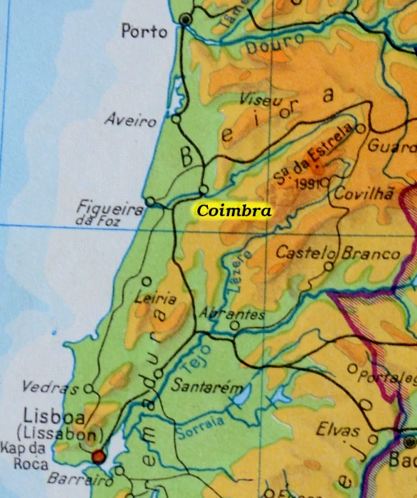 Map of Central Portugal with Coimbra