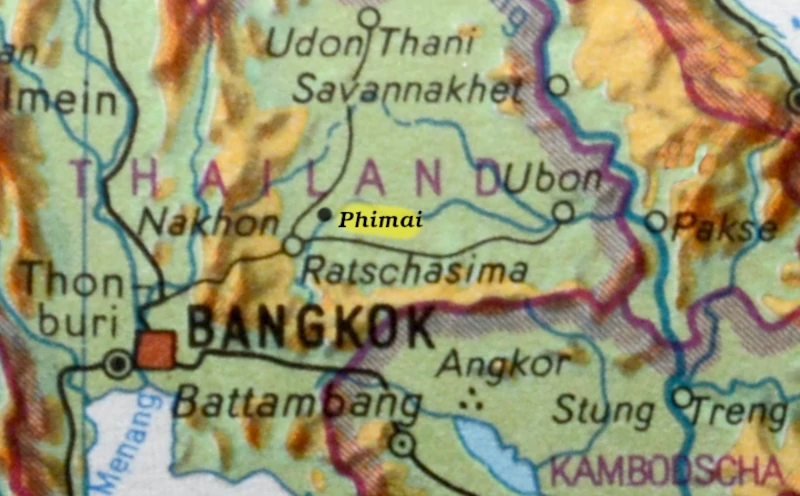 Physical map North of Thailand with Isarn plateau and Phimai