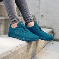 with wool shoes on a stair