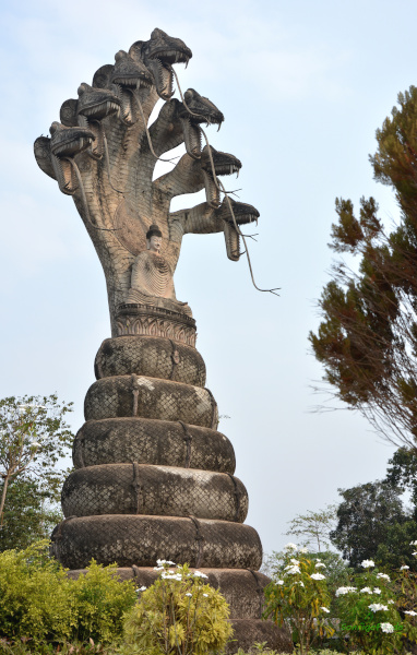 Sala Kaeo Ku Buddha Park: Seven headed naga is protecting meditating buddha