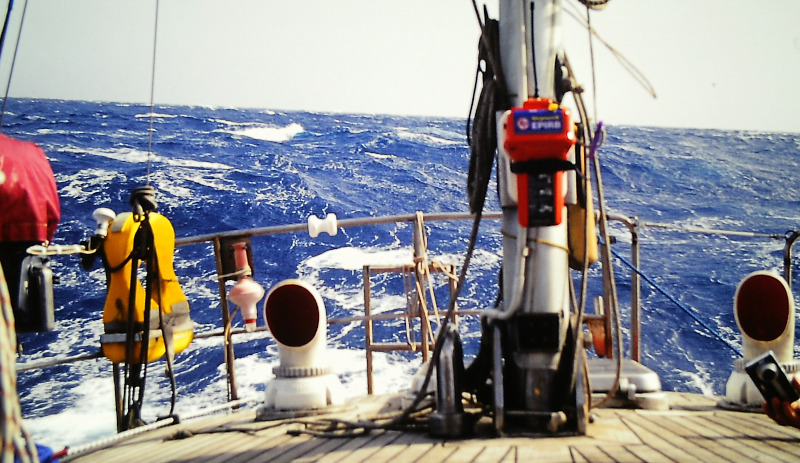 View from the sailing yacht aft with blue Atlantic sea