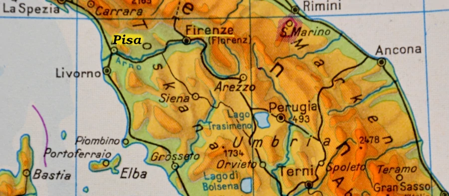 Tuscany map of Italy with Pisa and Florenz