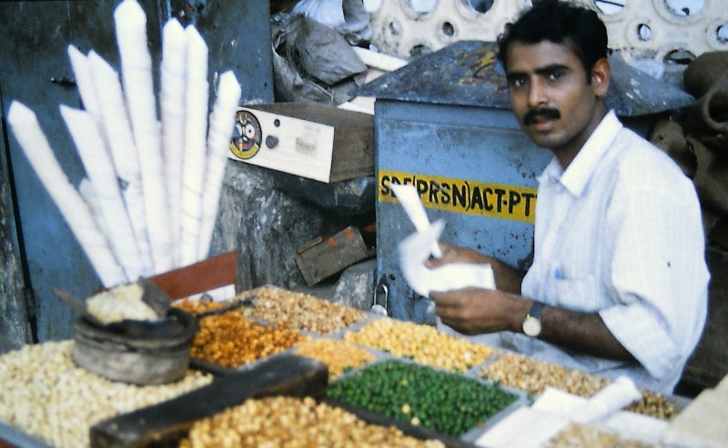 Market trader on Diu Island in India