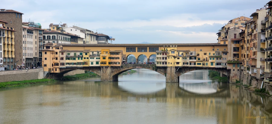 View to the famous bridge Ponte Vecchio from west in Florence, Italy