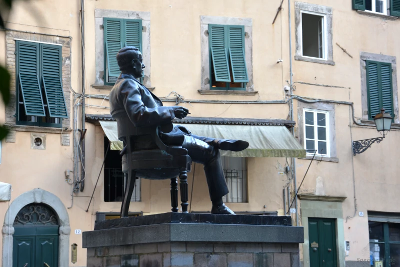 Sculpture of Giacomo Puccini at his birth place in Italy