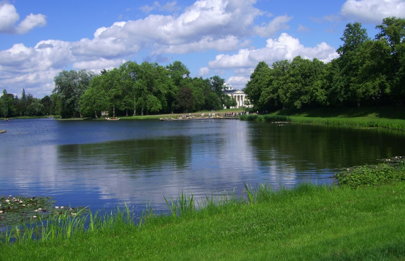 Worlitz lake with gondola station and manor house wing