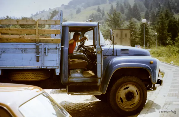 Bulgaria 1989: My hitch-hike truck near Shipka Pass in the Stara Planina Mountains