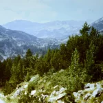 View Bansko Valley into the Pirin Mountains in Bulgaria