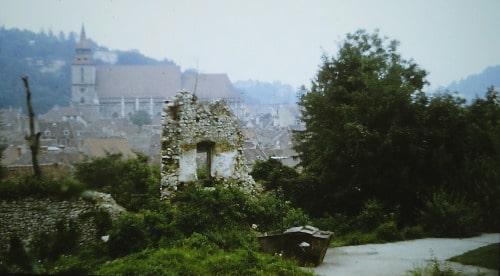 Year 1989: Brasov, Transylvania Remains of the city wall and Black Church