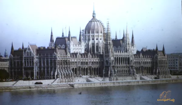 Summer 1989 in Budapest: House of Parliament at the Danube river