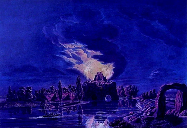 Volcano of Woerlitz – contemporary aquatint by Karl Kuntz 1797
Worlitz Garden painting