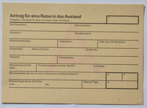 East German Travel request form for trips abroad