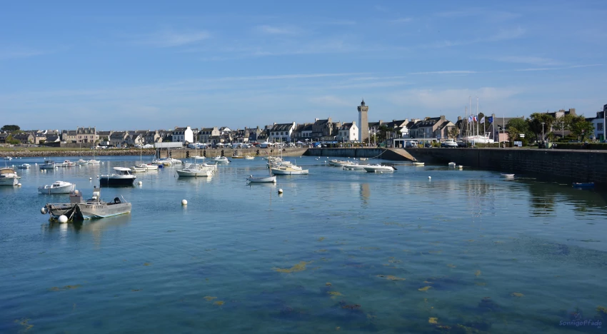 France: Roscoff Harbor bay with light house