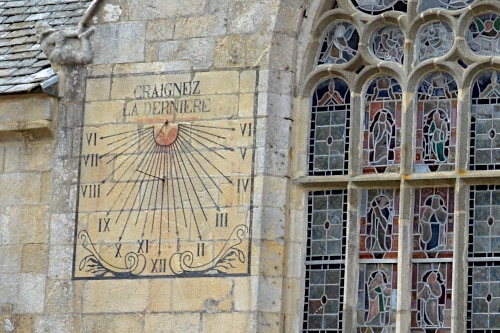 France, Church Notre-Dame-de-Croatz-Batz in Roscoff, sun watch