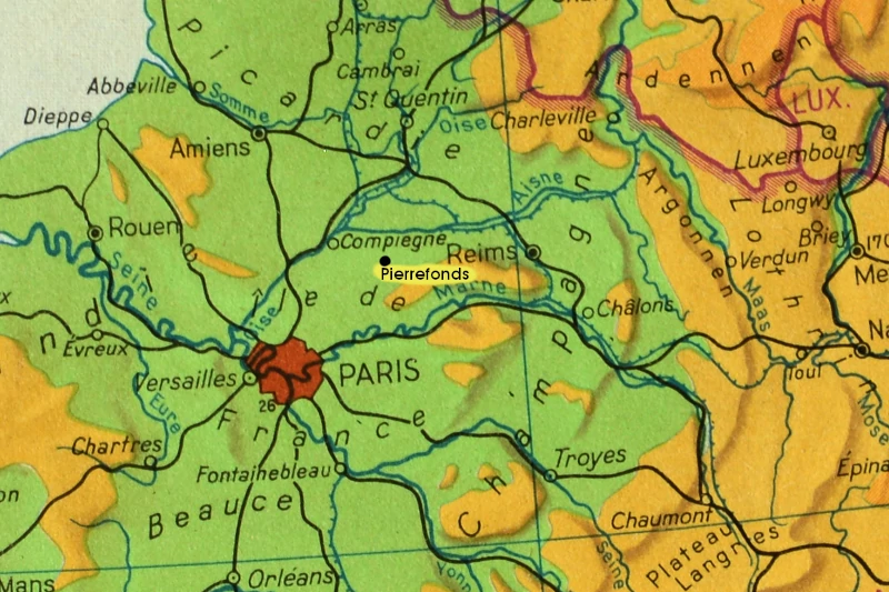 Map of France Picardie and Ile de France - Compiegne and Pierrefonds
