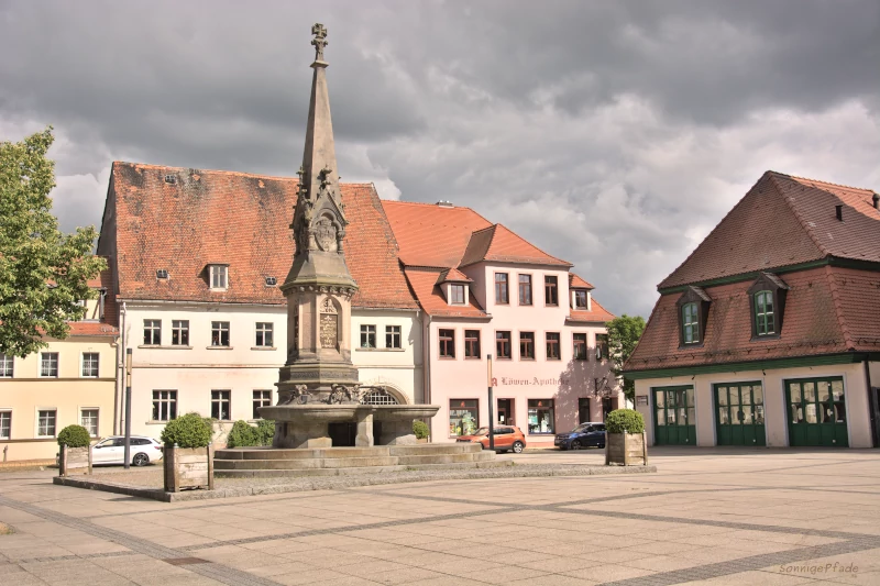 Bad Schmiedeberg Market Square with Memorial for the Fallen of the German - French war 1870-71