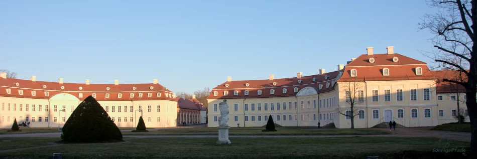 East German Saxony: The Hubertusburg castle courtyard with the outbuildings