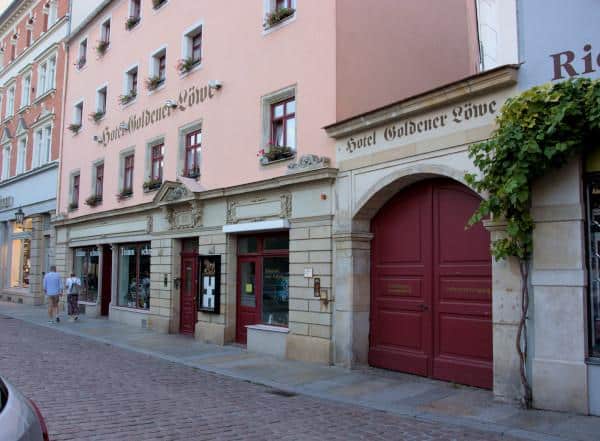 Meissen in East german Saxony: Hotel Goldener Löwe (Golden Lion) in the Old town